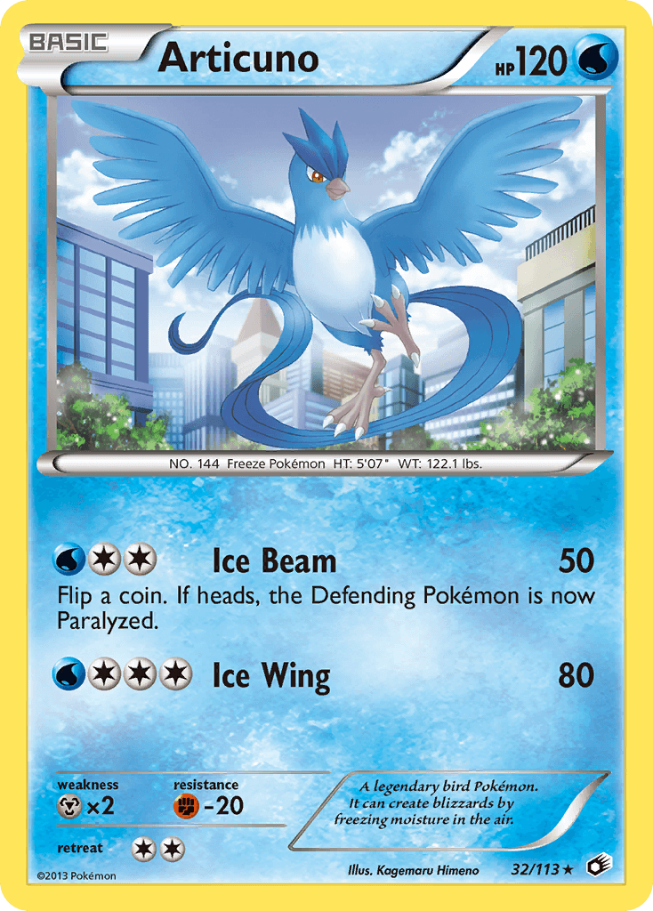 A legendary bird Pokémon. It can create blizzards by freezing moisture in the air.
