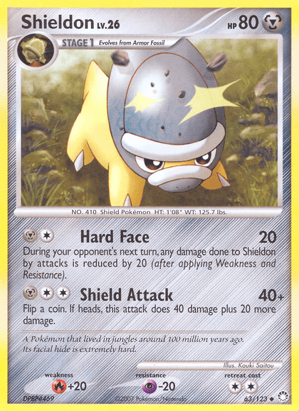 A Pokémon that lived in jungles around 100 million years ago. Its facial hide is extremely hard.