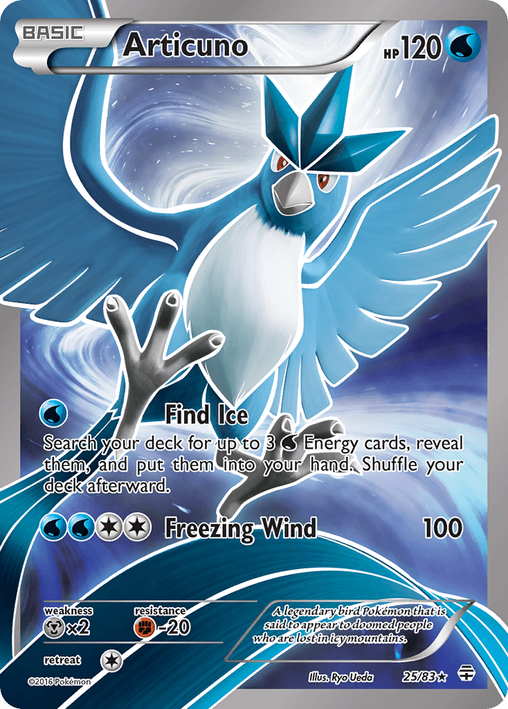A legendary bird Pokémon that is said to appear to doomed people who are lost in icy mountains.