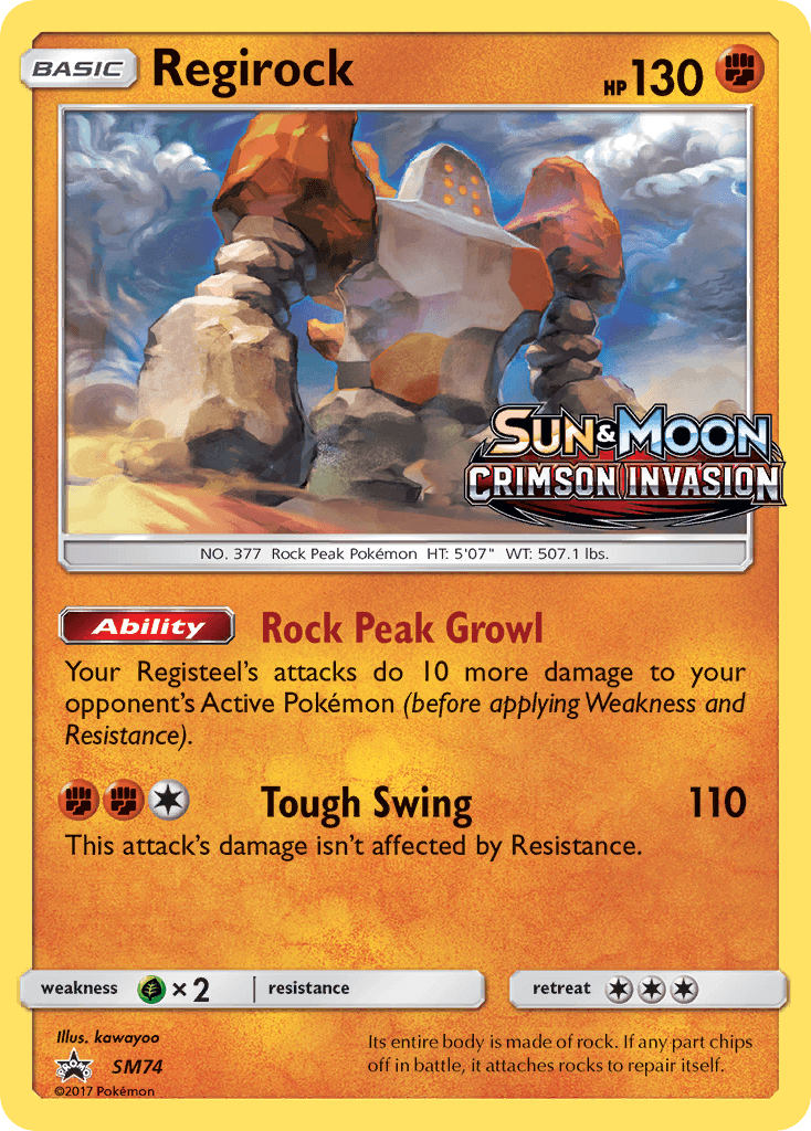 Its entire body is made of rock. If any part chips off in battle, it attaches rocks to repair itself.