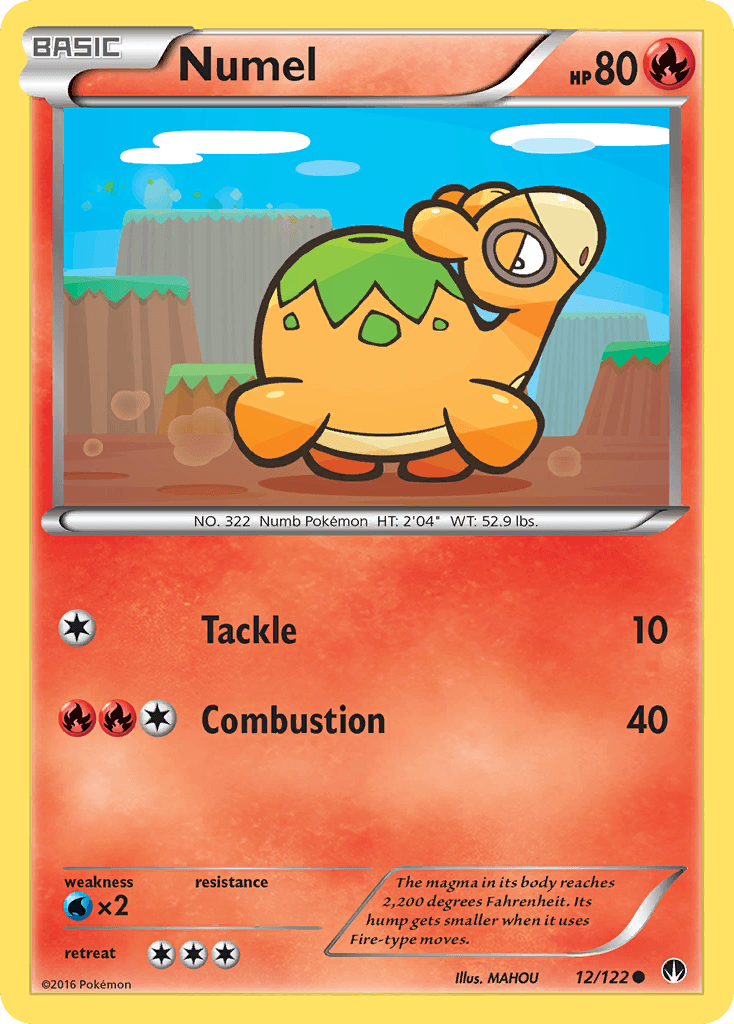The magma in its body reaches 2,200 degrees Fahrenheit. Its hump gets smaller when it uses Fire-type moves.