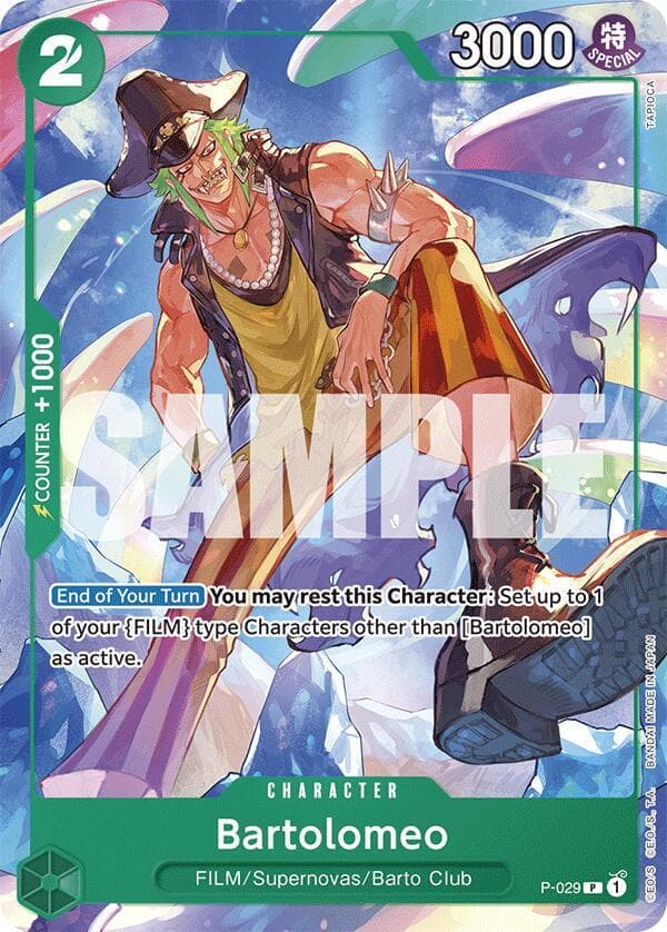 [End of Your Turn] You may rest this Character: Set up to 1 of your "FILM" type Characters other than [Bartolomeo] as active.