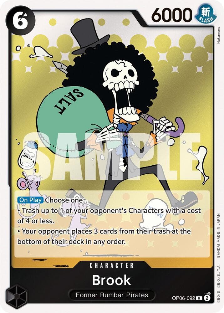 [On Play] Choose one:
<br>• Trash up to 1 of your opponent's Characters with a cost of 4 or less. 
<br>• Your opponent places 3 cards from their trash at bottom of their deck in any order.