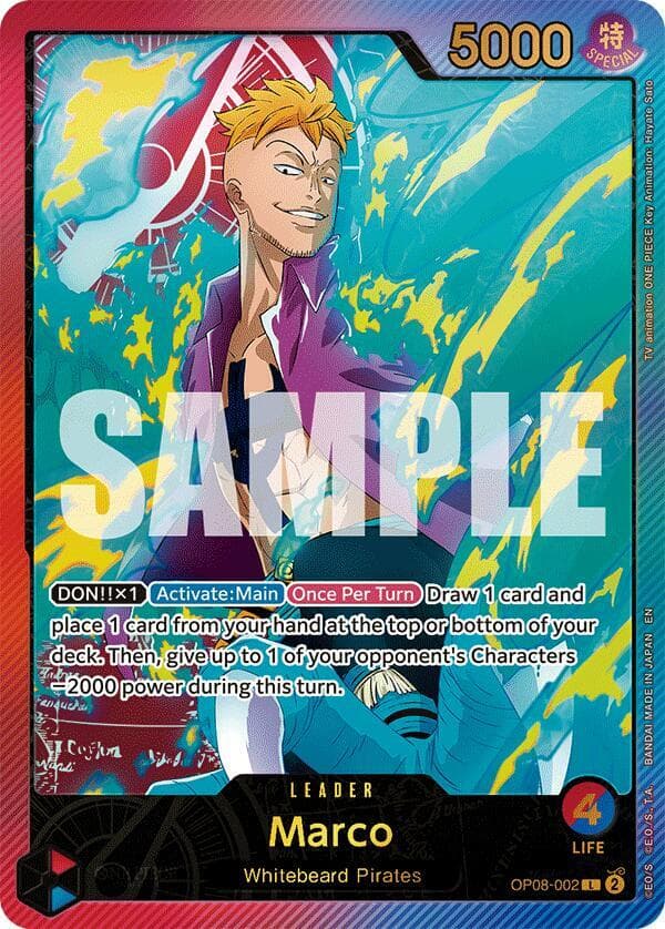 [DON!! x1] [Activate: Main] [Once Per Turn] Draw 1 card and place 1 card from your hand at the top or bottom of your deck. Then, give up to 1 of your opponent's Characters 2000 power during this turn.