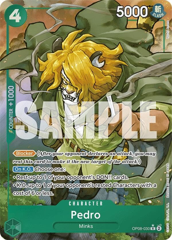 [Blocker] (After your opponent declares an attack, you may rest this card to make it the new target of the attack.)<br>
[On K.O.] Choose one:<br>
• Rest up to 1 of your opponent's DON!! cards.<br>
• K.O. up to 1 of your opponent's rested Characters with a cost of 6 or less.