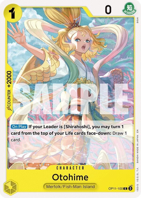 [On Play] <strong>If your Leader is [Shirahoshi], you may turn 1 card from the top of your Life cards face-down:</strong> Draw 1 card.
