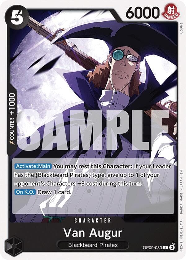 [Activate: Main] <strong>You may rest this Character</strong>: If your Leader has the "Blackbeard Pirates" type, give up to 1 of your opponent's Characters 3 cost during this turn.
<br>[On K.O.] Draw 1 card.
<br>
<br><span style="color:red">DISCLAIMER: This card is a reprint of the pre-existing card in the OP09 set. The main difference between this card and the original print is the incl