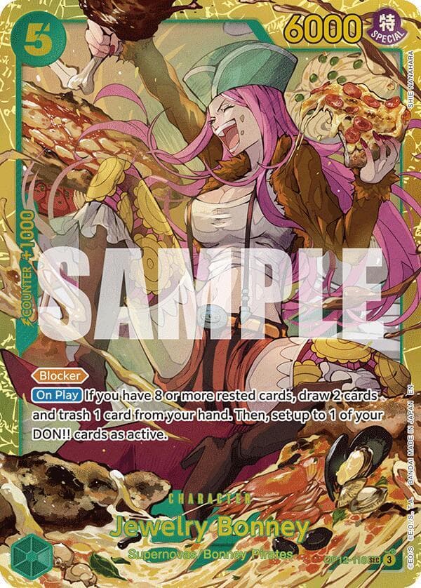[Blocker]<br>
[On Play] If you have 8 or more rested cards, draw 2 cards and trash 1 card from your hand. Then, set up to 1 of your DON!! cards as active.