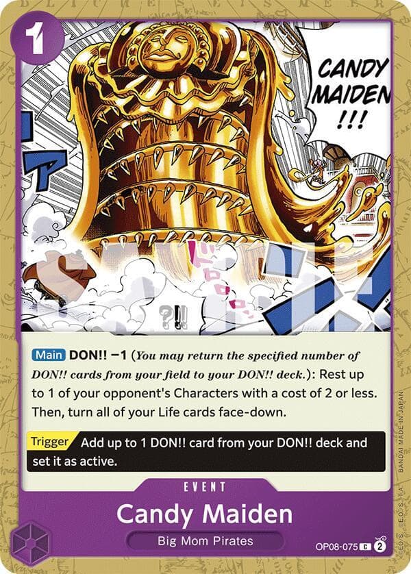 [Main] DON!! 1 (You may return the specified number of DON!! cards from your field to your DON!! deck.): Rest up to 1 of your opponent's Characters with a cost of 2 or less. Then, turn all of your Life cards face-down.