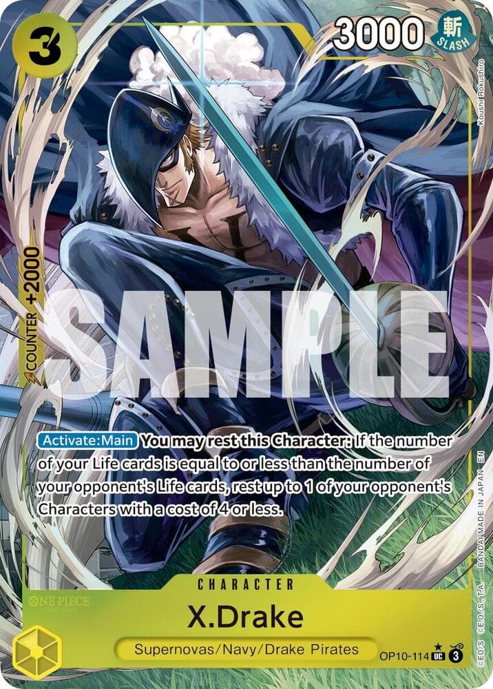 [Activate: Main] <strong>You may rest this Character:</strong> If the number of your Life cards is equal to or less than the number of your opponent's Life cards, rest up to 1 of your opponent's Characters with a cost of 4 or less.