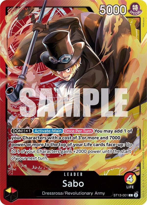 [DON!! x1][Activate: Main][Once Per Turn] <strong>You may add 1 of your Characters with a cost of 3 or more and 7000 power or more to the top of your Life cards face-up</strong>: Up to 1 of your Characters gains +2000 power until the start of your next turn.