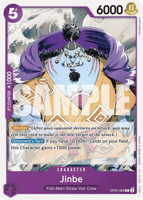 [Blocker] <em>(After your opponent declares an attack, you may rest this card to make it the new target of the attack.)</em><br><br>
[Opponent's Turn] If you have 10 DON!! cards on your field, this Character gains +1000 power.