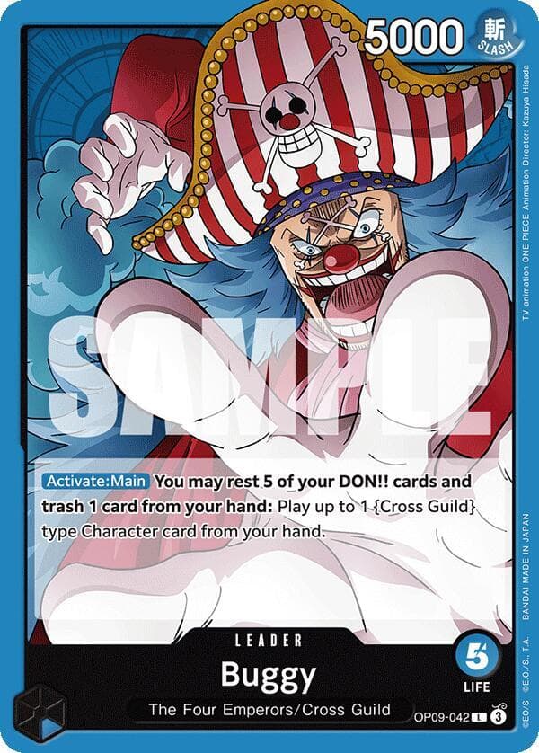 [Activate: Main] <strong>You may rest 5 of your DON!! cards and trash 1 card from your hand</strong>: Play up to 1 "Cross Guild" type Character card from your hand.