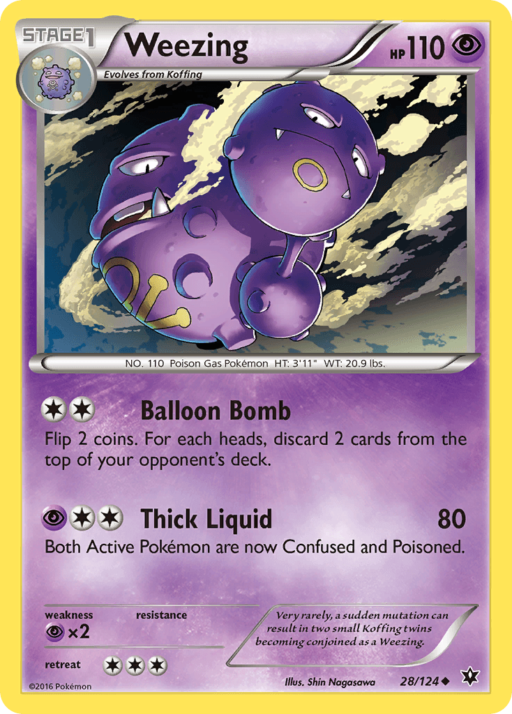 Very rarely, a sudden mutation can result in two small Koffing twins becoming conjoined as a Weezing.
