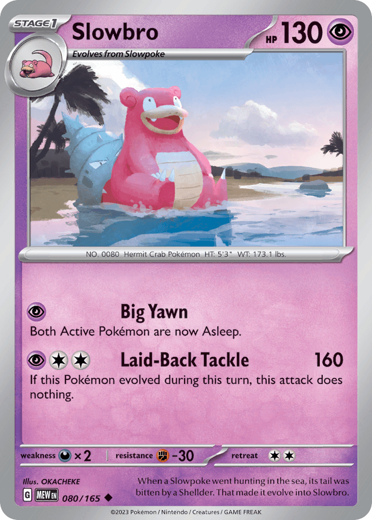 When a Slowpoke went hunting in the sea, its tail was bitten by a Shellder. That made it evolve into Slowbro.
