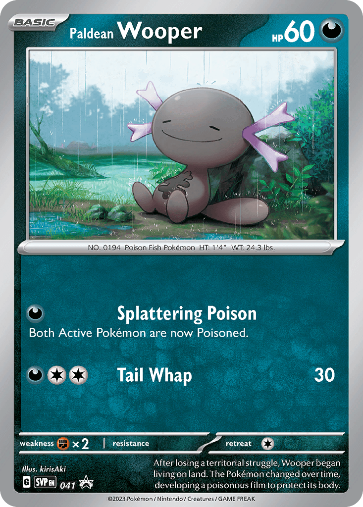 After losing a territorial struggle, Wooper began living on land. The Pokémon changed over time, developing a poisonous film to protect its body.