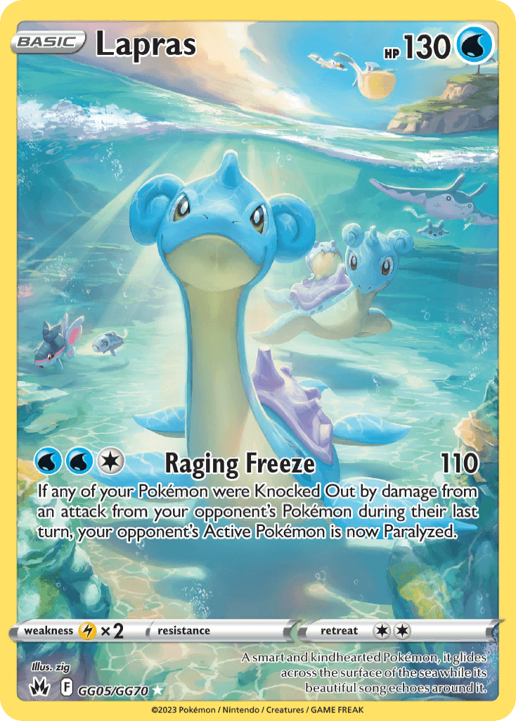 A smart and kindhearted Pokémon, it glides across the surface of the sea while its beautiful song echoes around it.