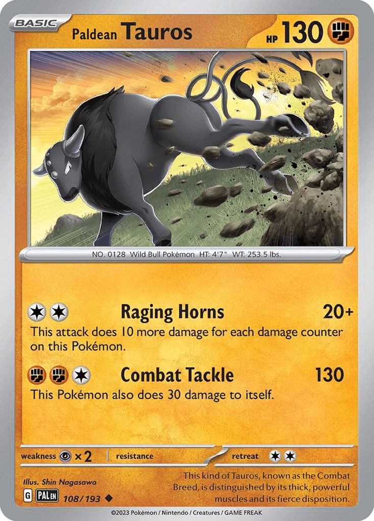 This kind of Tauros, known as the Combat Breed, is distinguished by its thick, powerful muscles and its fierce disposition.
