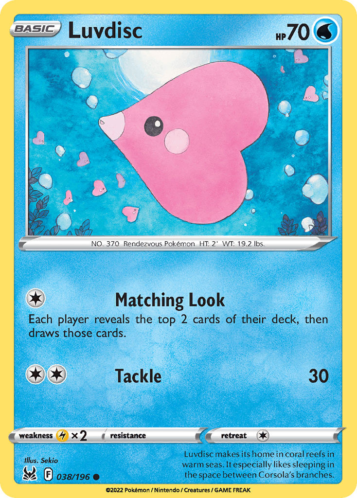 Luvdisc makes its home in coral reefs in warm seas. It especially likes sleeping in the space between Corsola's branches.