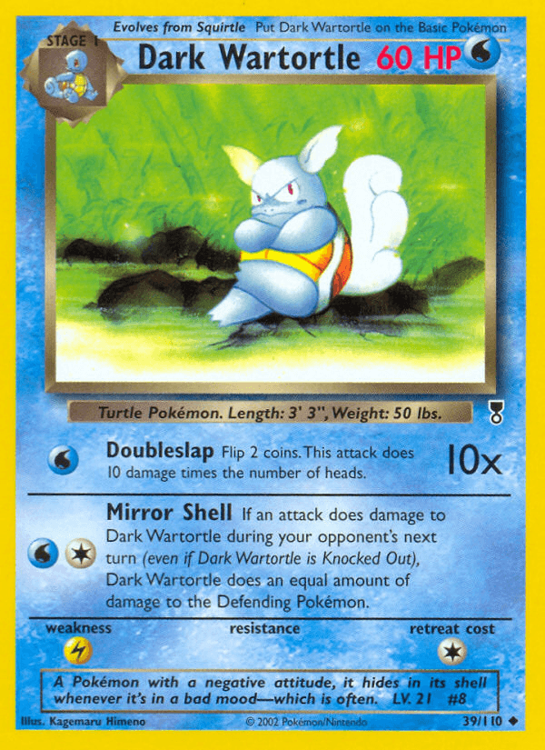 A Pokémon with a negative attitude, it hides in its shell whenever it's in a bad mood—which is often.