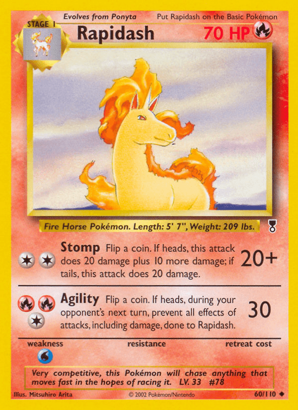 Very competitive, this Pokémon will chase anything that moves fast in the hope of racing it.