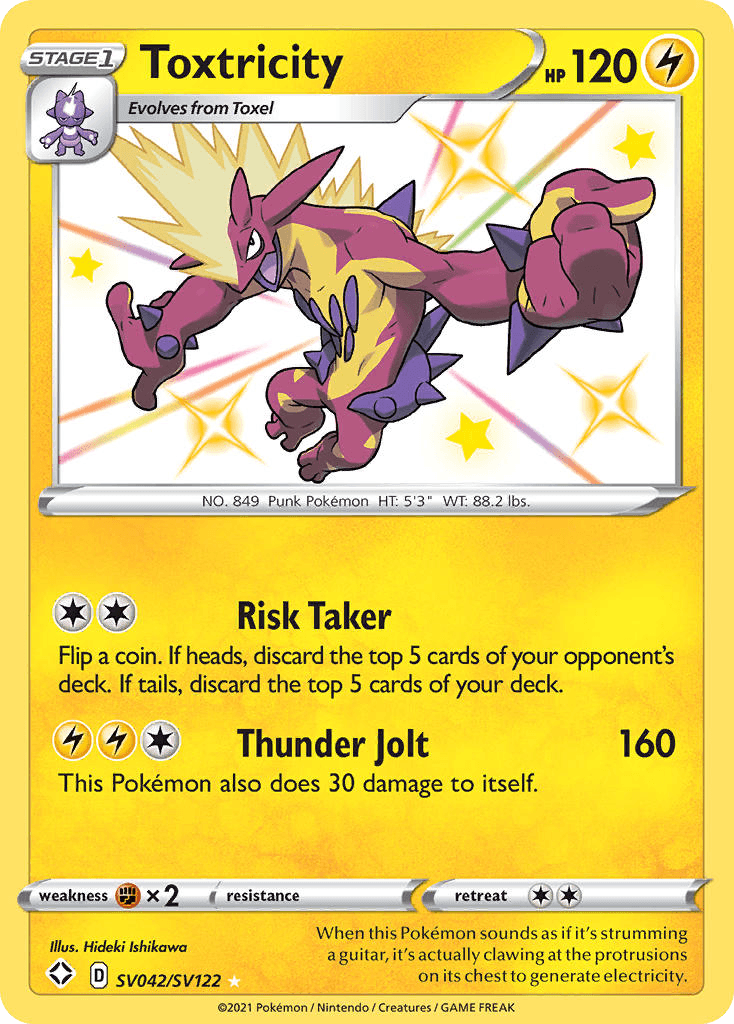 When this Pokémon sounds as if it's strumming a guitar, it's actually clawing at the protrusions on its chest to generate electricity.