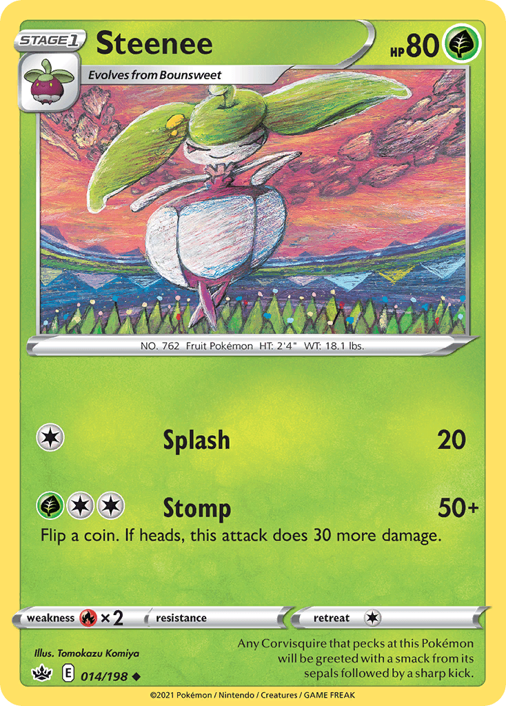 Any Corvisquire that pecks at this Pokémon will be greeted with a smack from its sepals followed by a sharp kick.