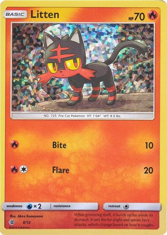 While grooming itself, it builds up fur inside its stomach. It sets the fur alight and spews fiery attacks, which change based on how it coughs.
